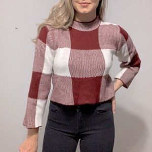 Plaid Crop Mock Neck Sweater Top
